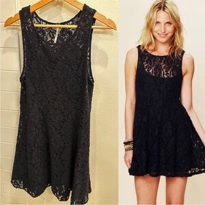 Free People Dress Miles of Lace Black Sleeveless Fit and Flair Skater 2 in 1